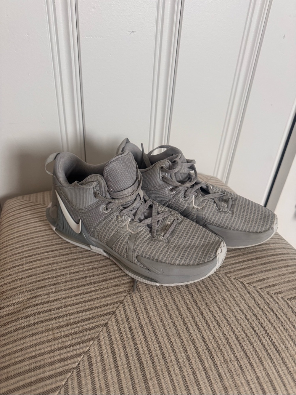 Nike Light Gray Mesh Basketball Sneakers with White Swoosh 8